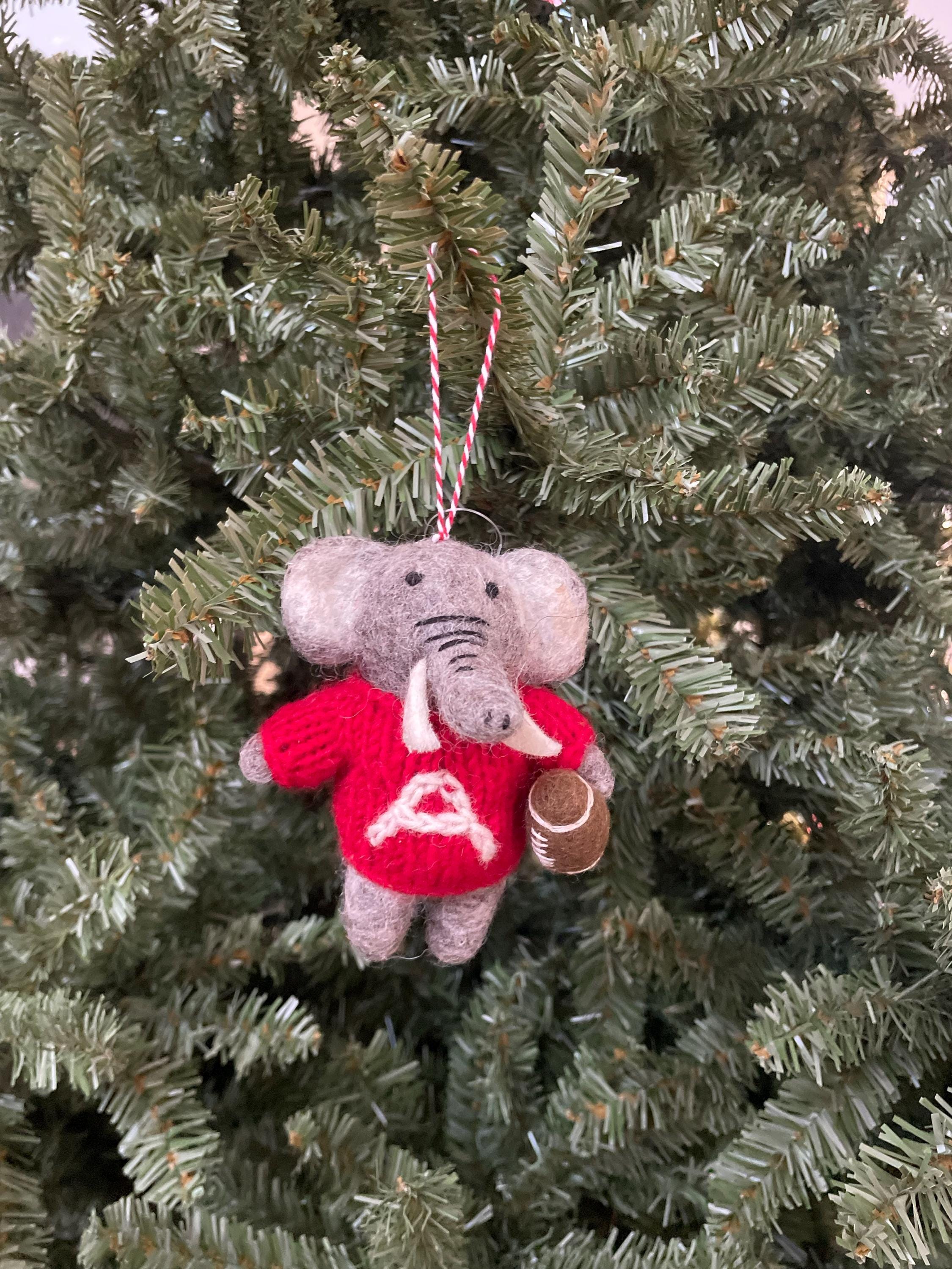 Alabama Elephant Holding Football Ornament, College Football Ornament, Roll Tide Christmas Decor, Alabama Game Day Decor