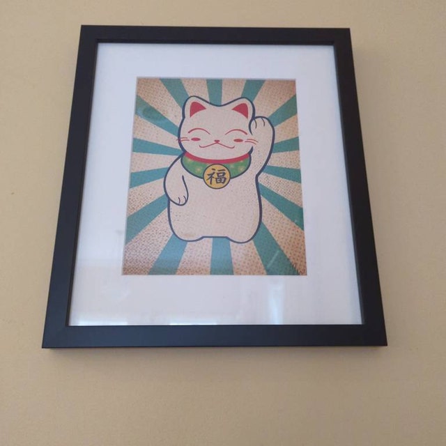 真作】【複製】複製画 作者不詳 Happy Lucky Cat's逸品Q189 版画