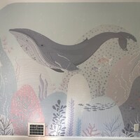 Blue Whale Wallpaper Ocean Motif Nursery Decor Removable Flying Whale ...