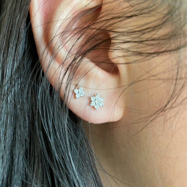 4 Stone Genuine Diamond Stud, 14K Gold Earring, Nose Tragus