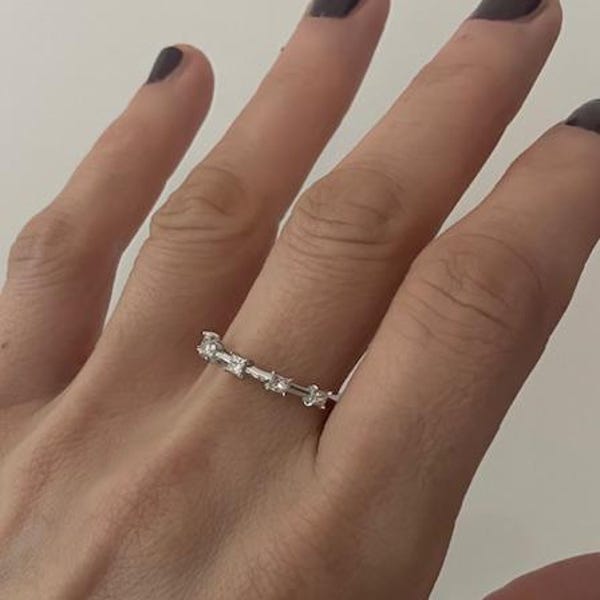 14k Gold Baguette Diamond Promise Ring, Solid Gold Simple Solitaire ...