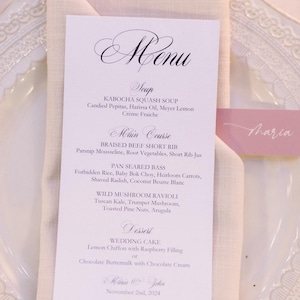 PRINTED Wedding Dinner Menu, 4x8" or 5x7" Card, Table Menu, Party, Reception, Simple, Romantic, Elegant, Calligraphy, Black, CLASSIC SCRIPT