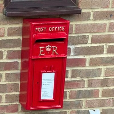 Royal Mail ER Post Box Mailbox Cast Iron Red, Wall Mounted Letterbox ...