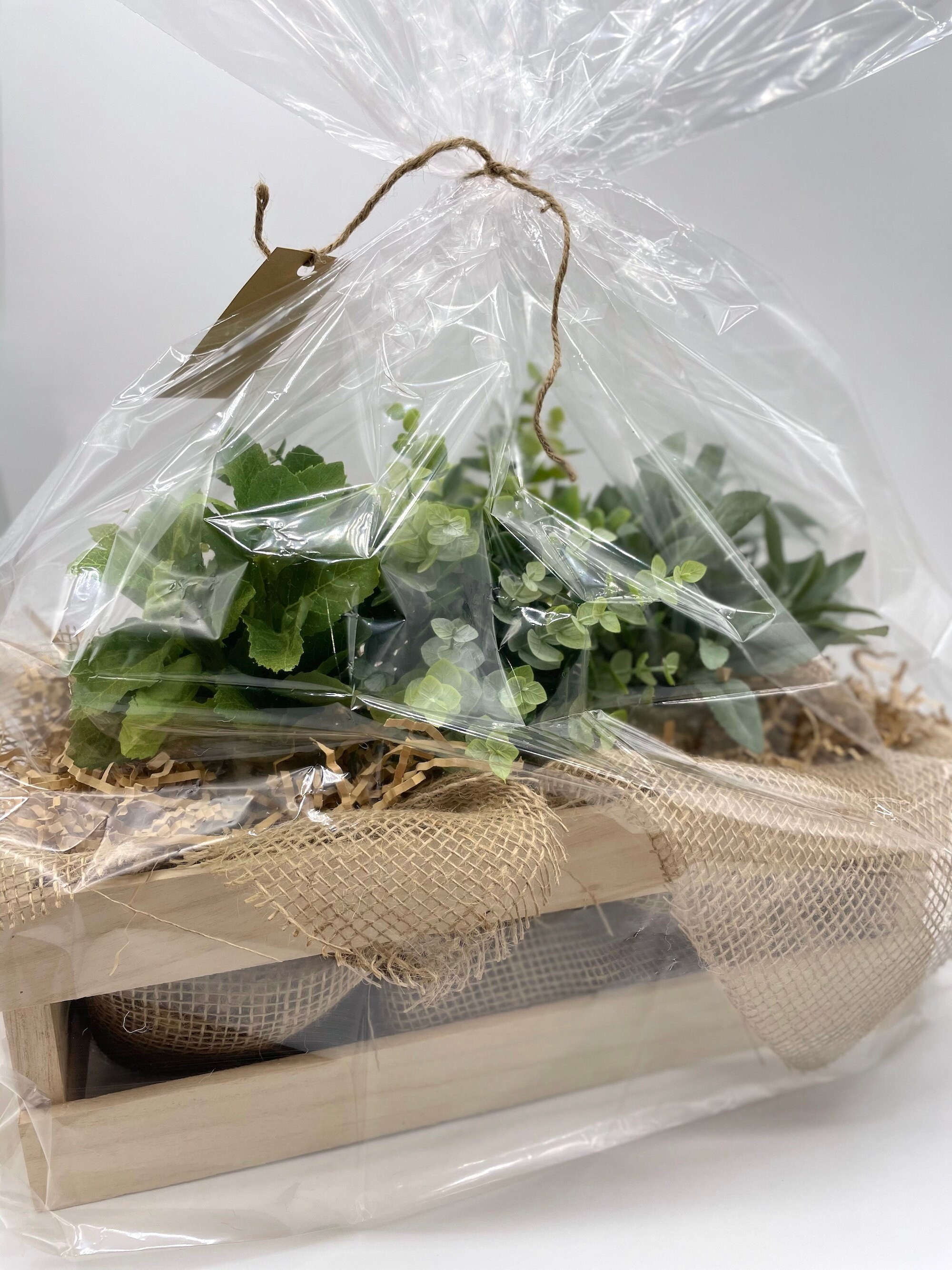 Sage Plant in White Ceramic Pot, Fake Plants Coffee Table Decor