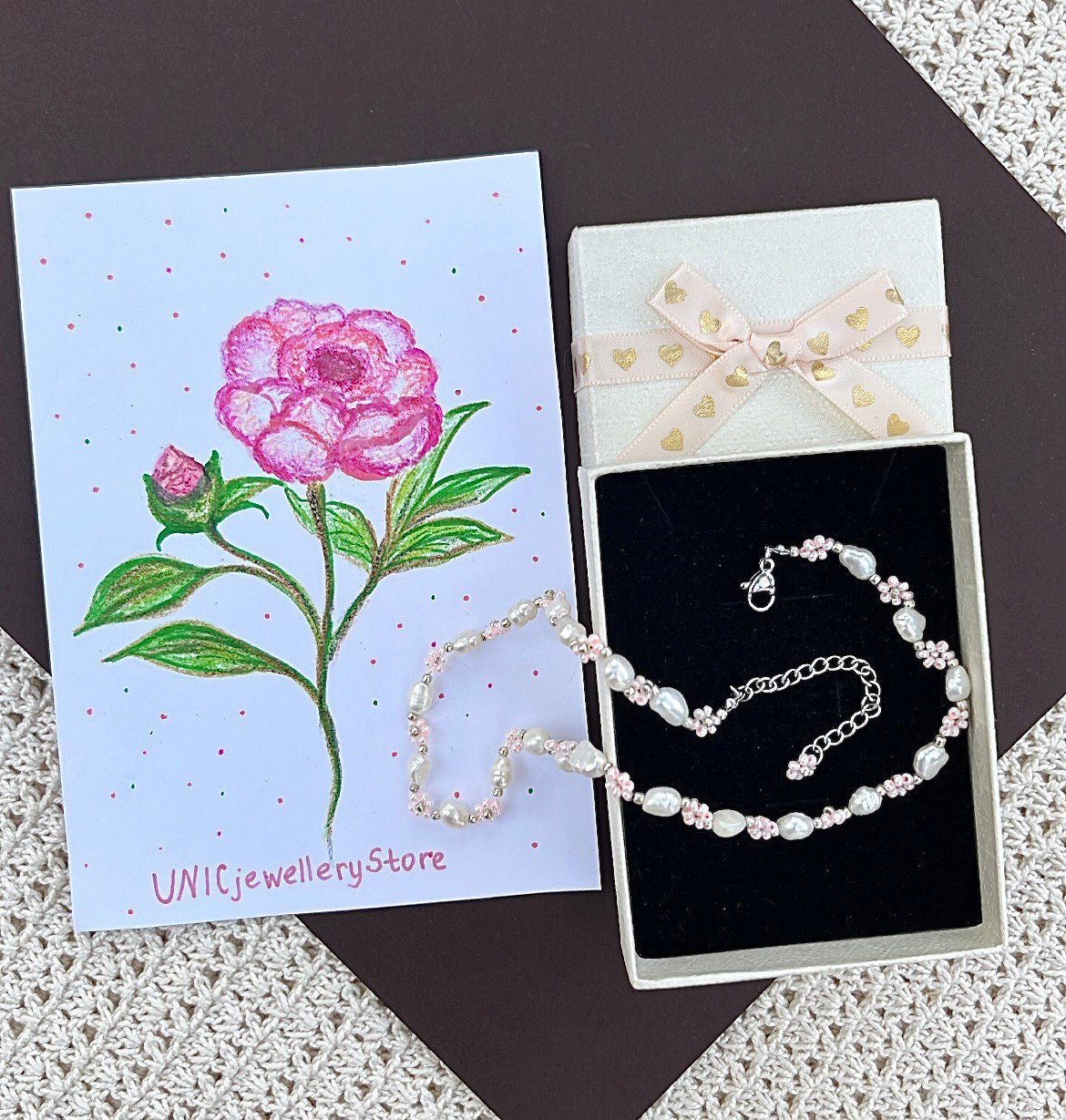 Flower Bead Bracelet in Pink and Blue Flower Bead Bracelet Etsy