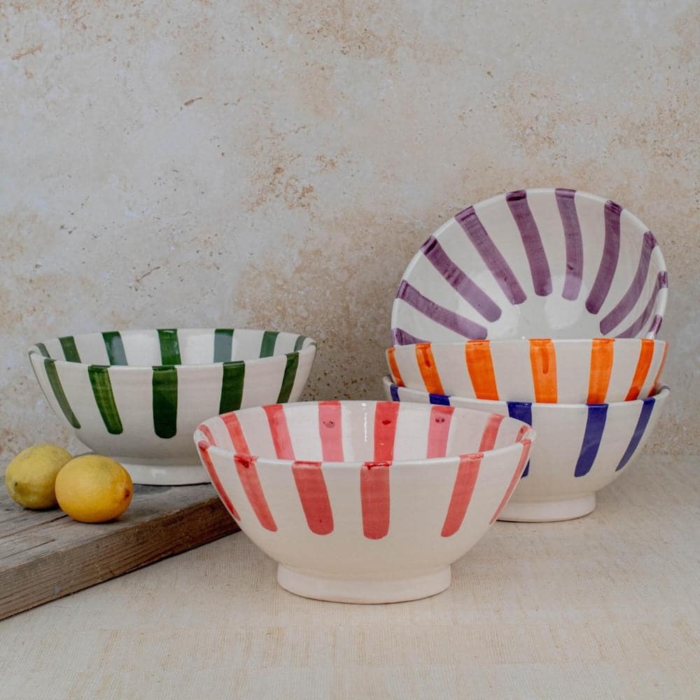 Hand-painted Moroccan striped ceramic serving bowl