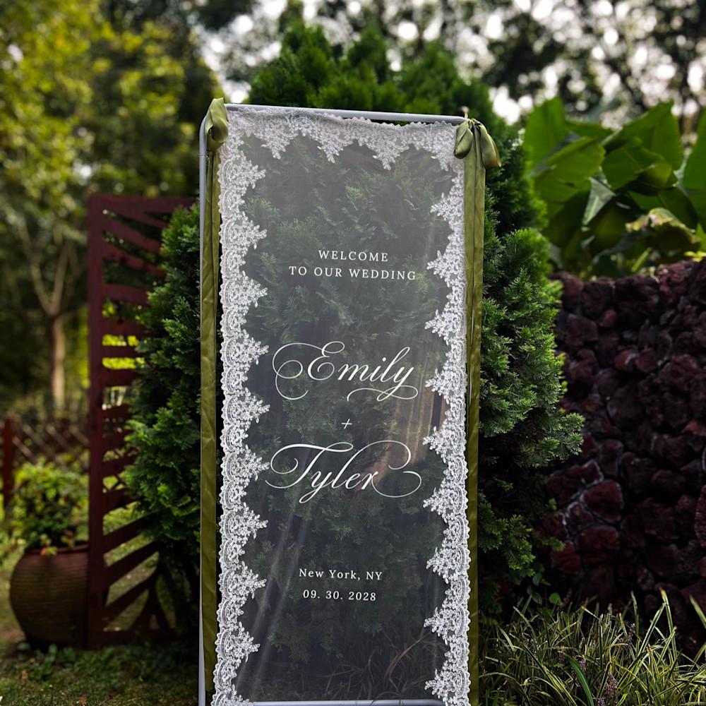 White lace wedding welcome sign