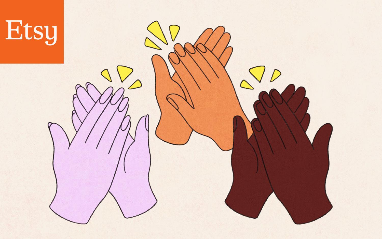 Three sets of hands applauding