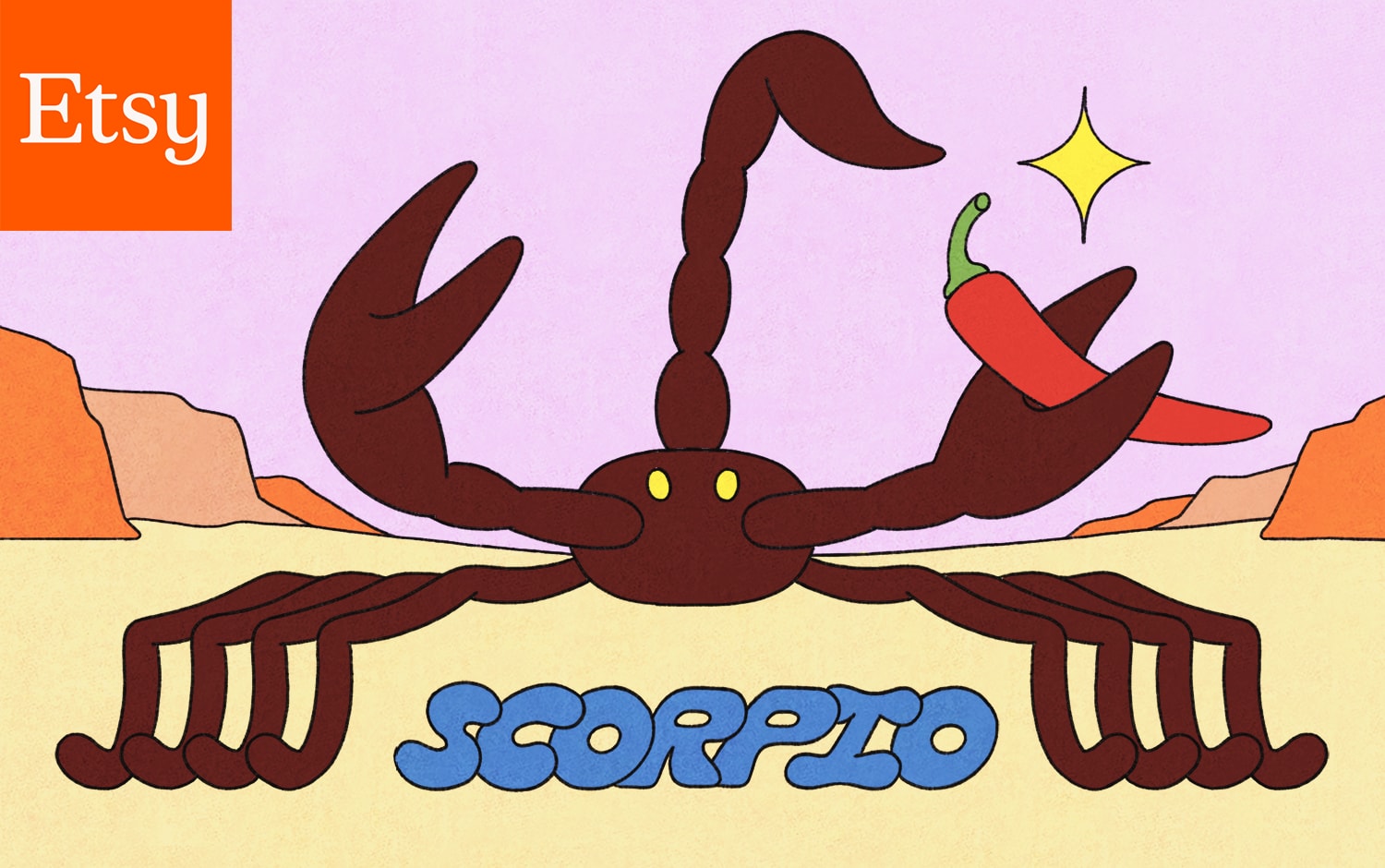 Scorpion with chilli pepper in claw