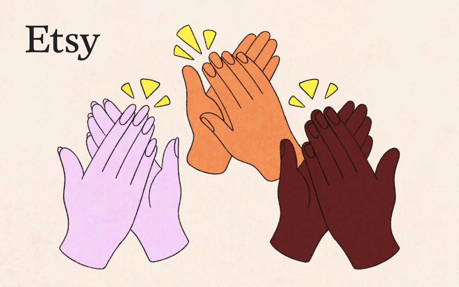 Three sets of hands applauding
