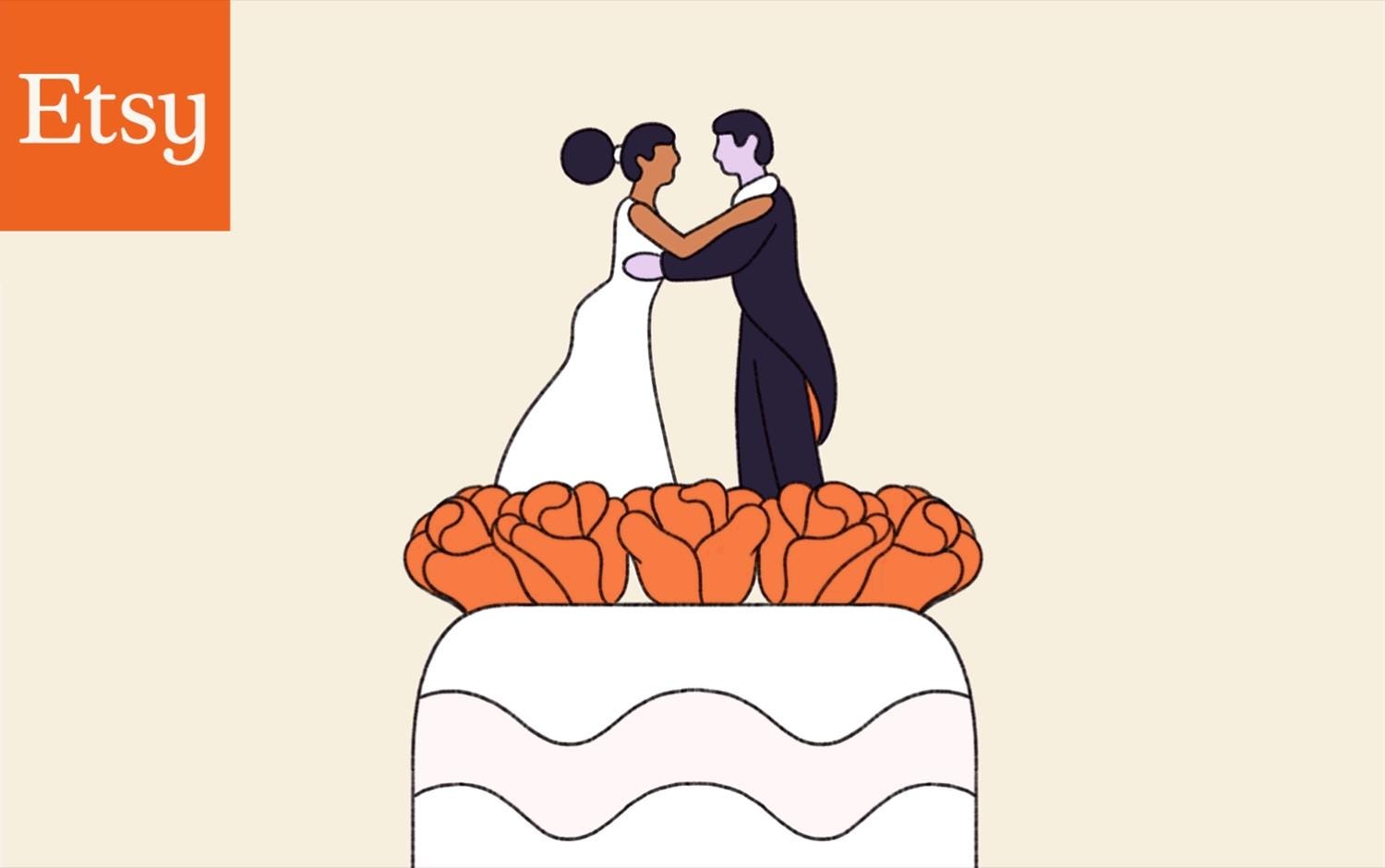 Bride and Groom on wedding cake - moving