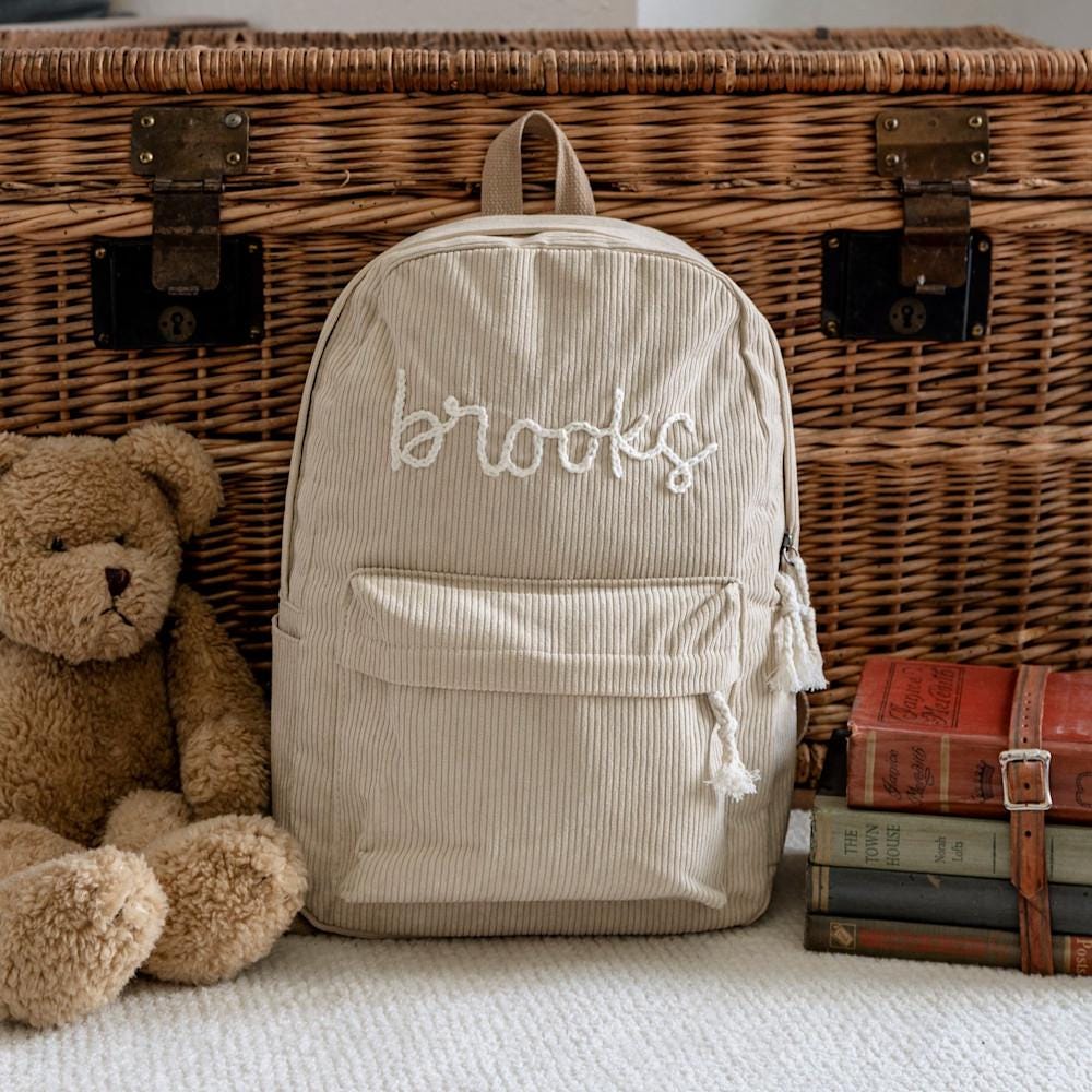Custom hand embroidered corduroy backpack