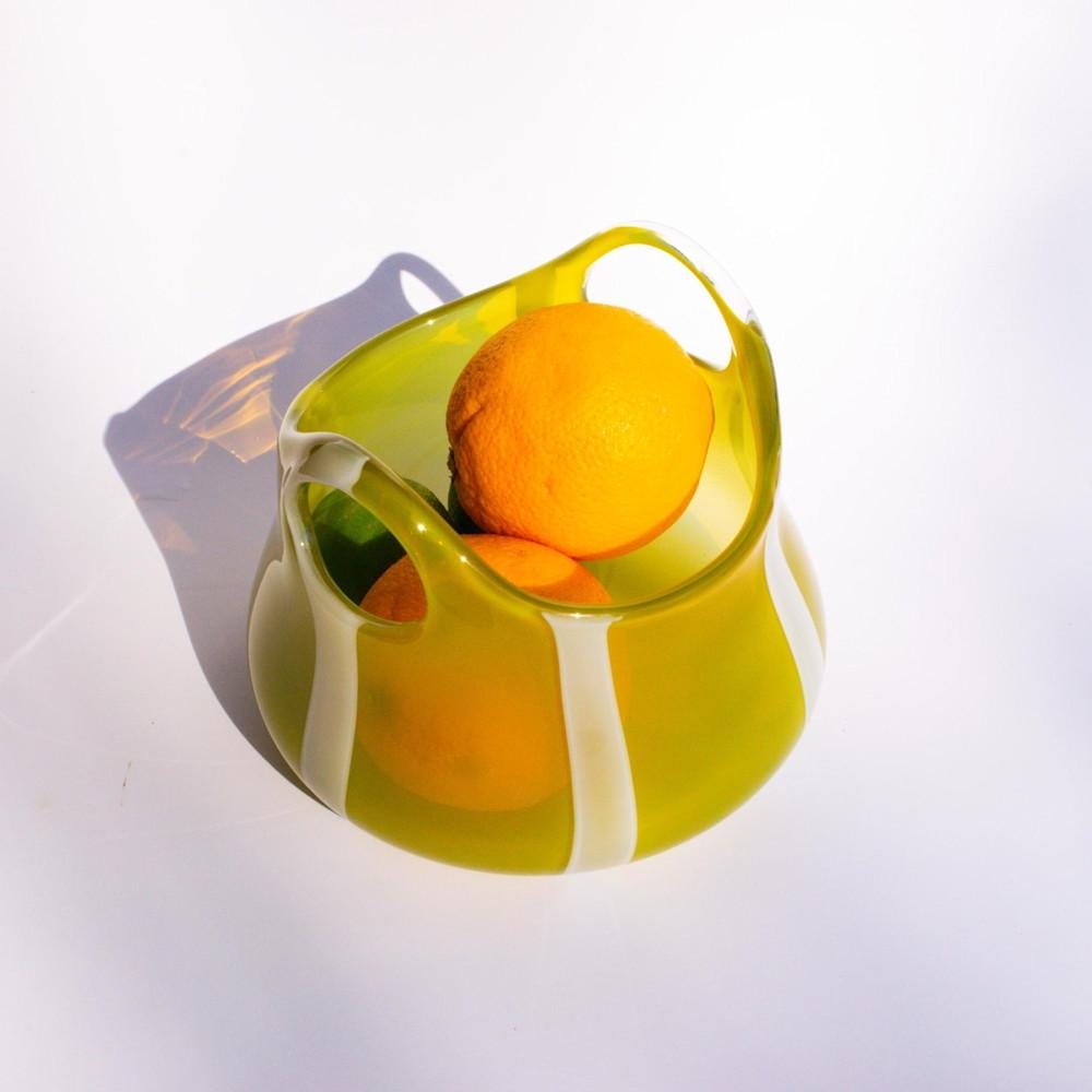 Green striped glass basket
