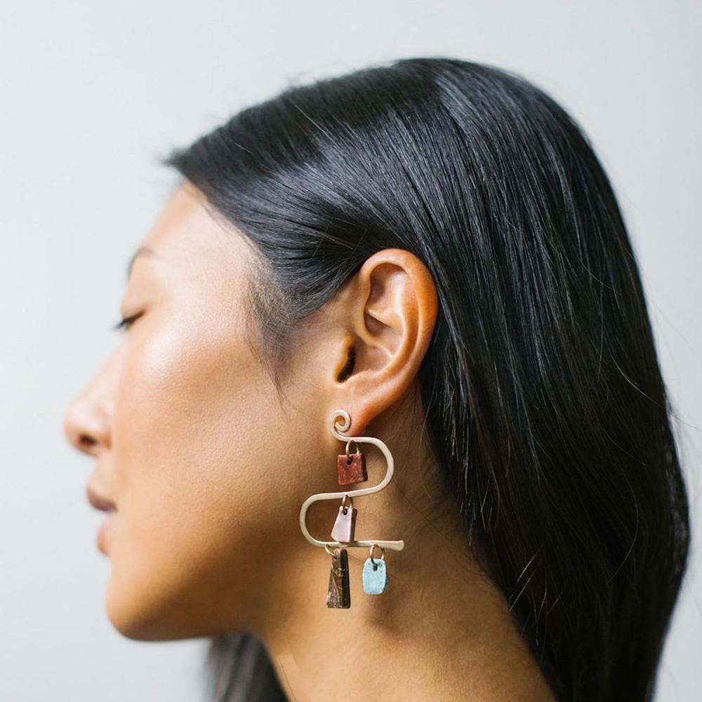 Mobile Earrings with multi color stone charms