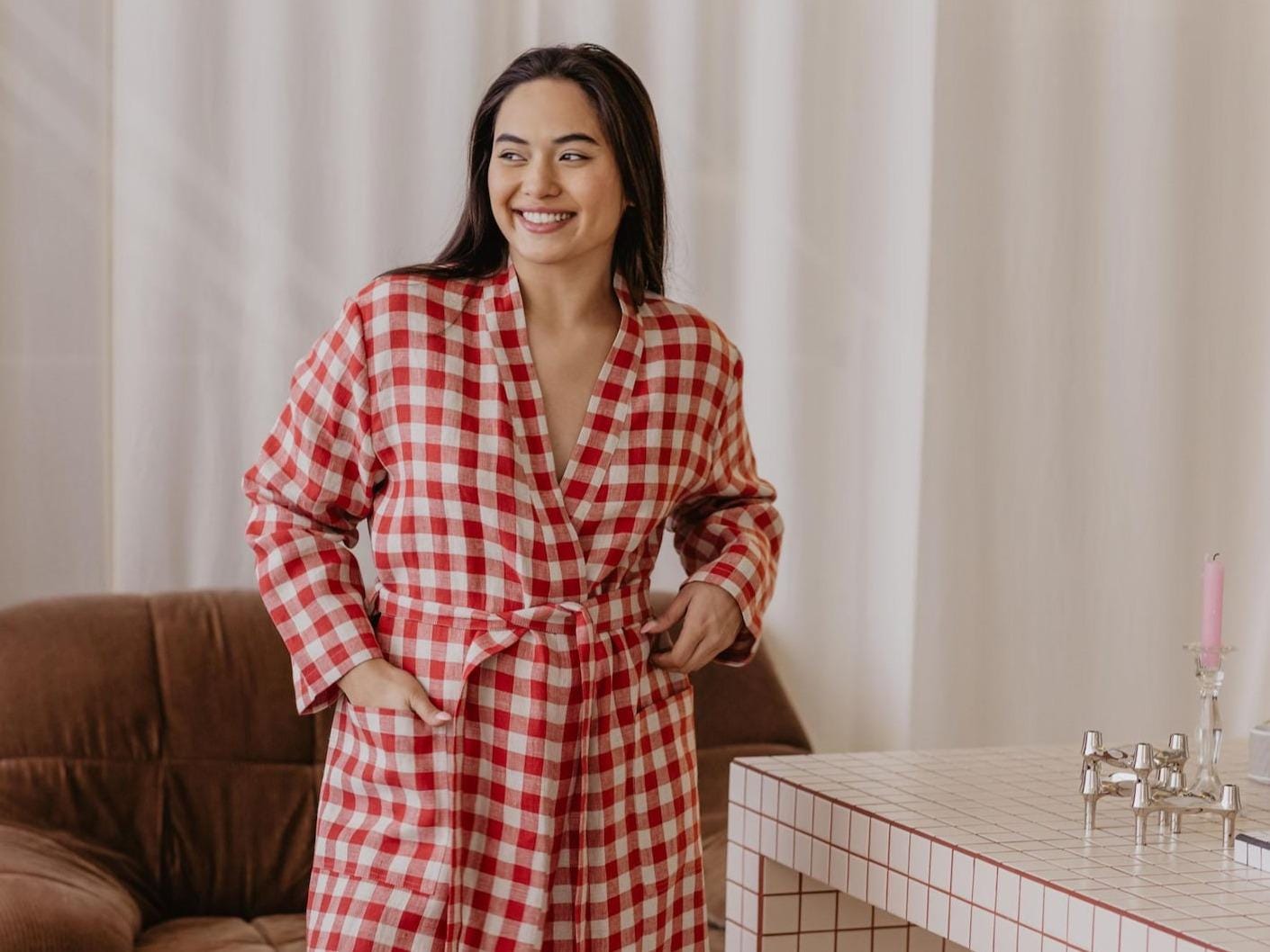 image containing listing Gingham Robe by LaumeLinen  