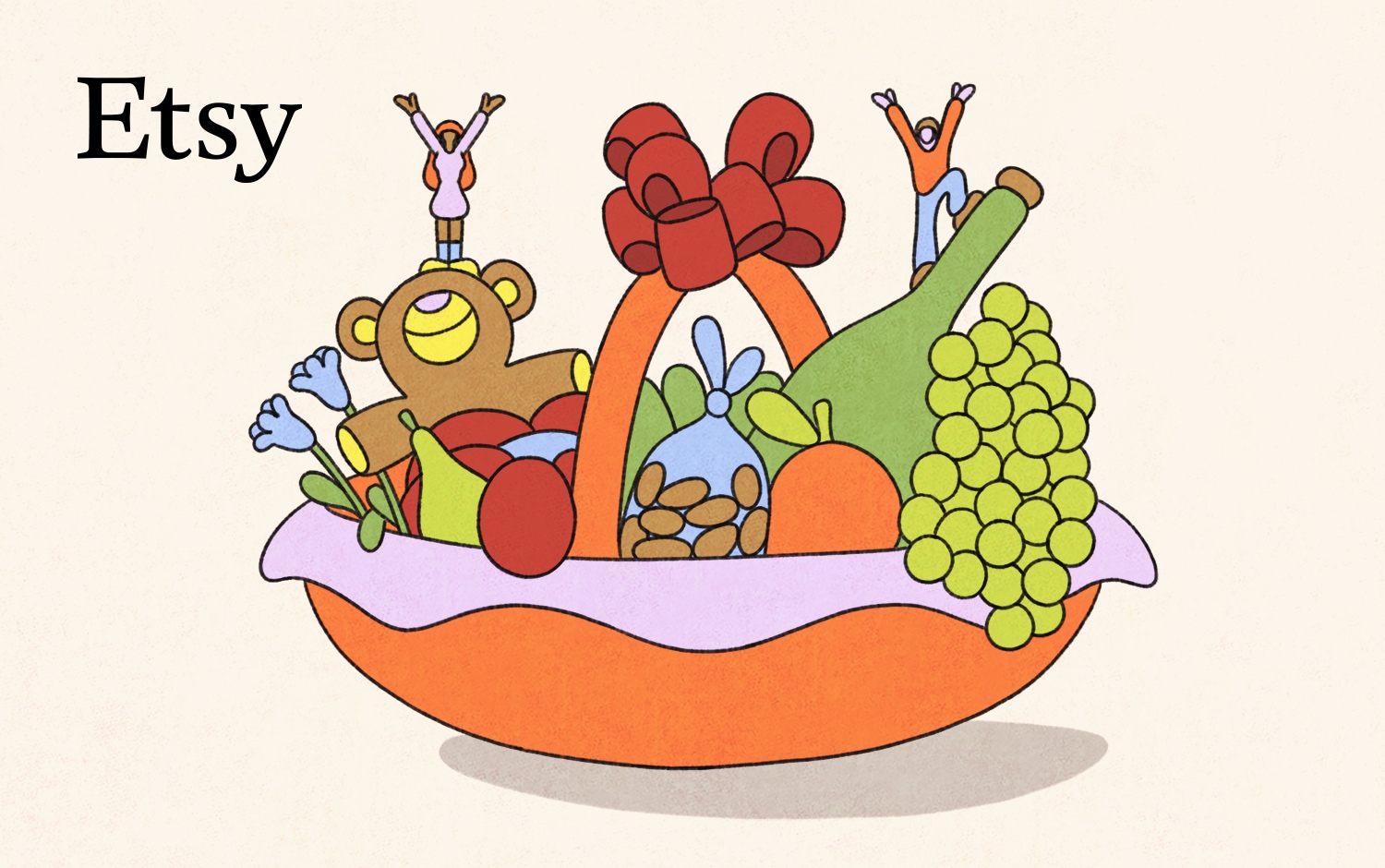 Basket of Thanksgiving related foods and drinks.