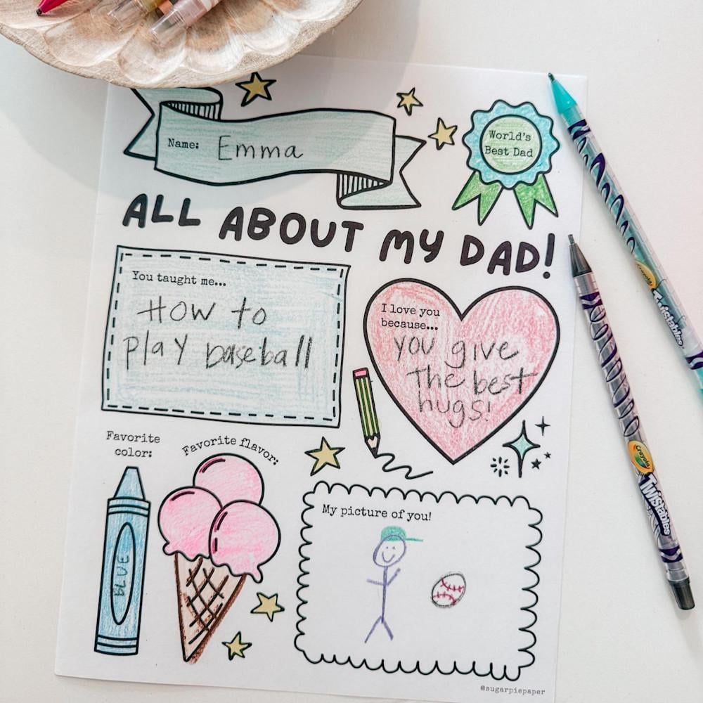 All About My Dad printable page for kids