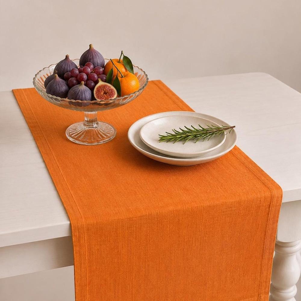 Orange linen table runner/napkin