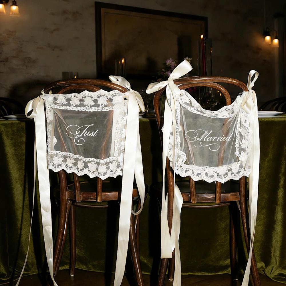 Sheer Lace Just Married Signs for Chairs
