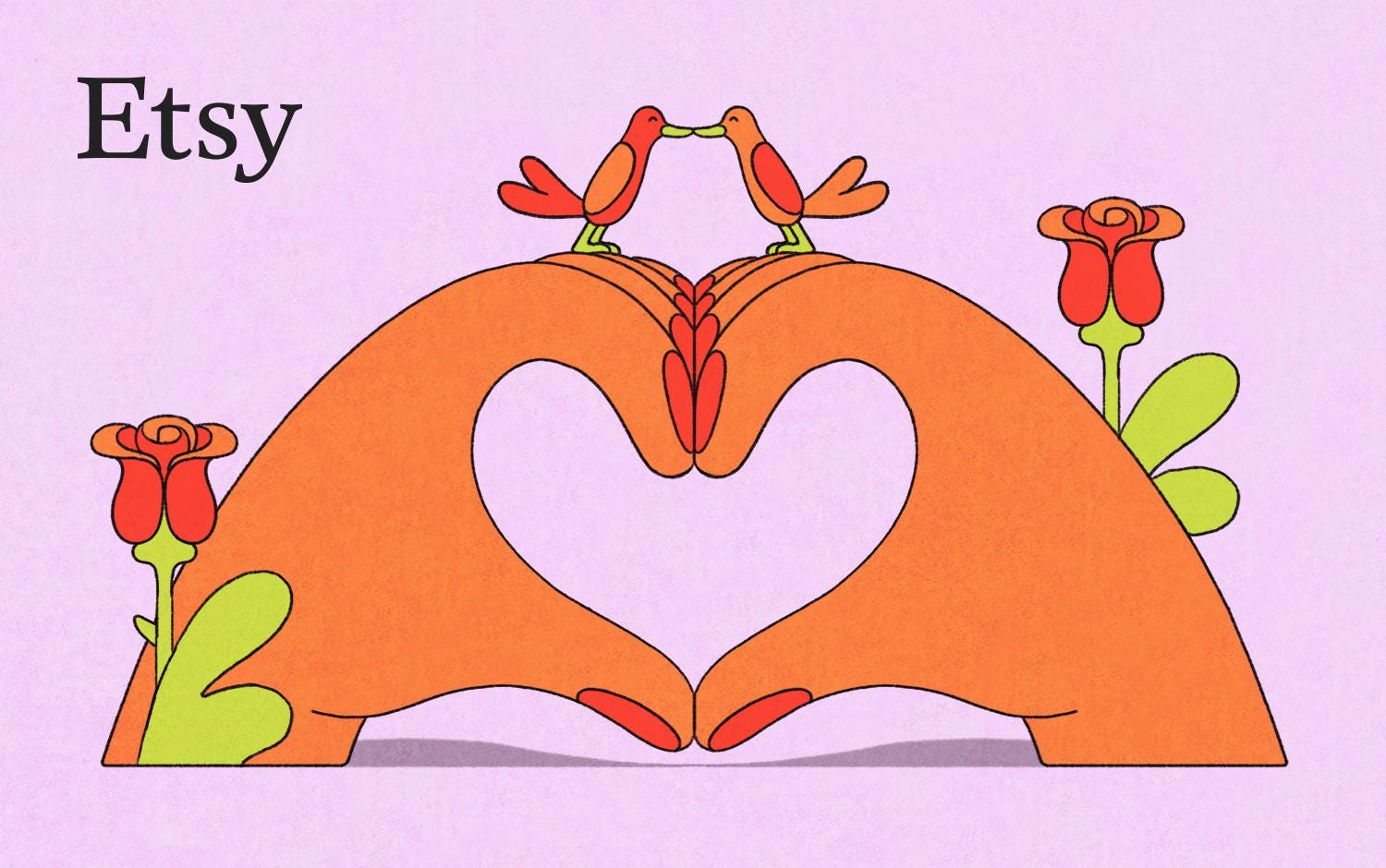 Heart hands, birds and roses