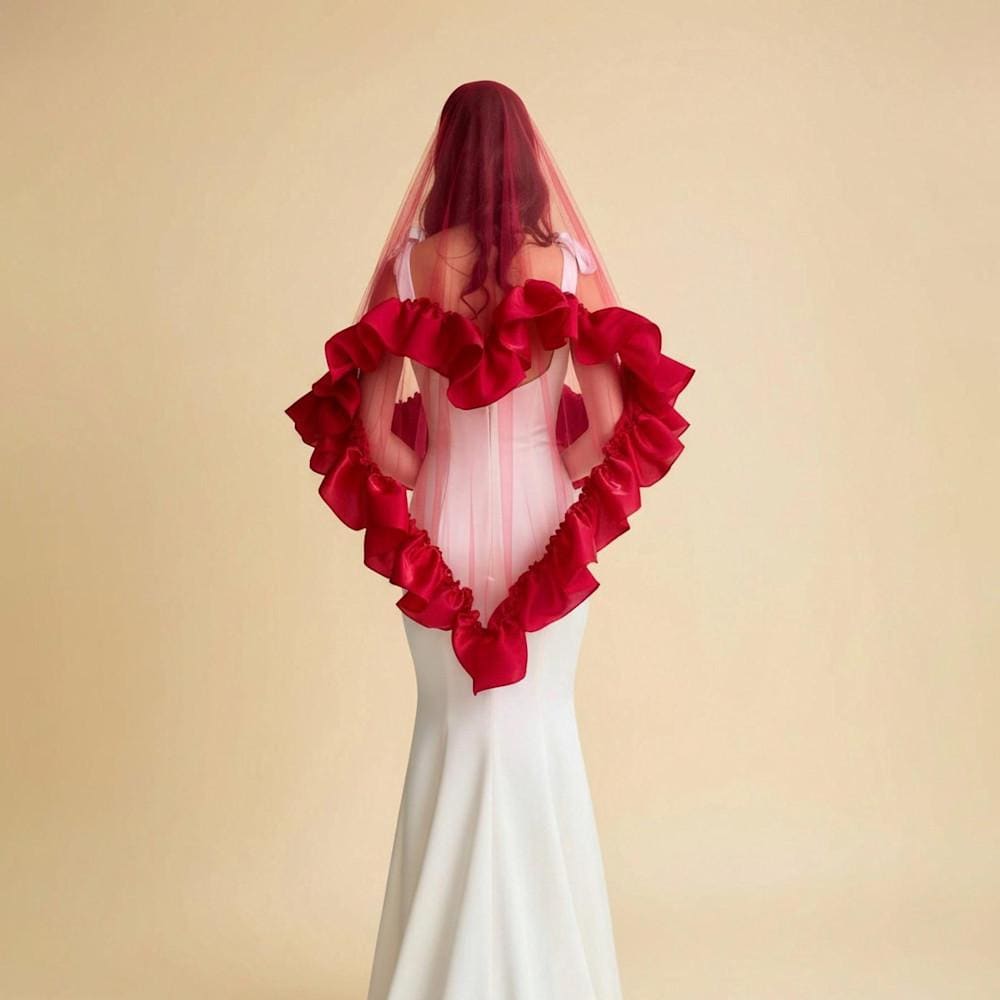 Red ruffle bridal veil