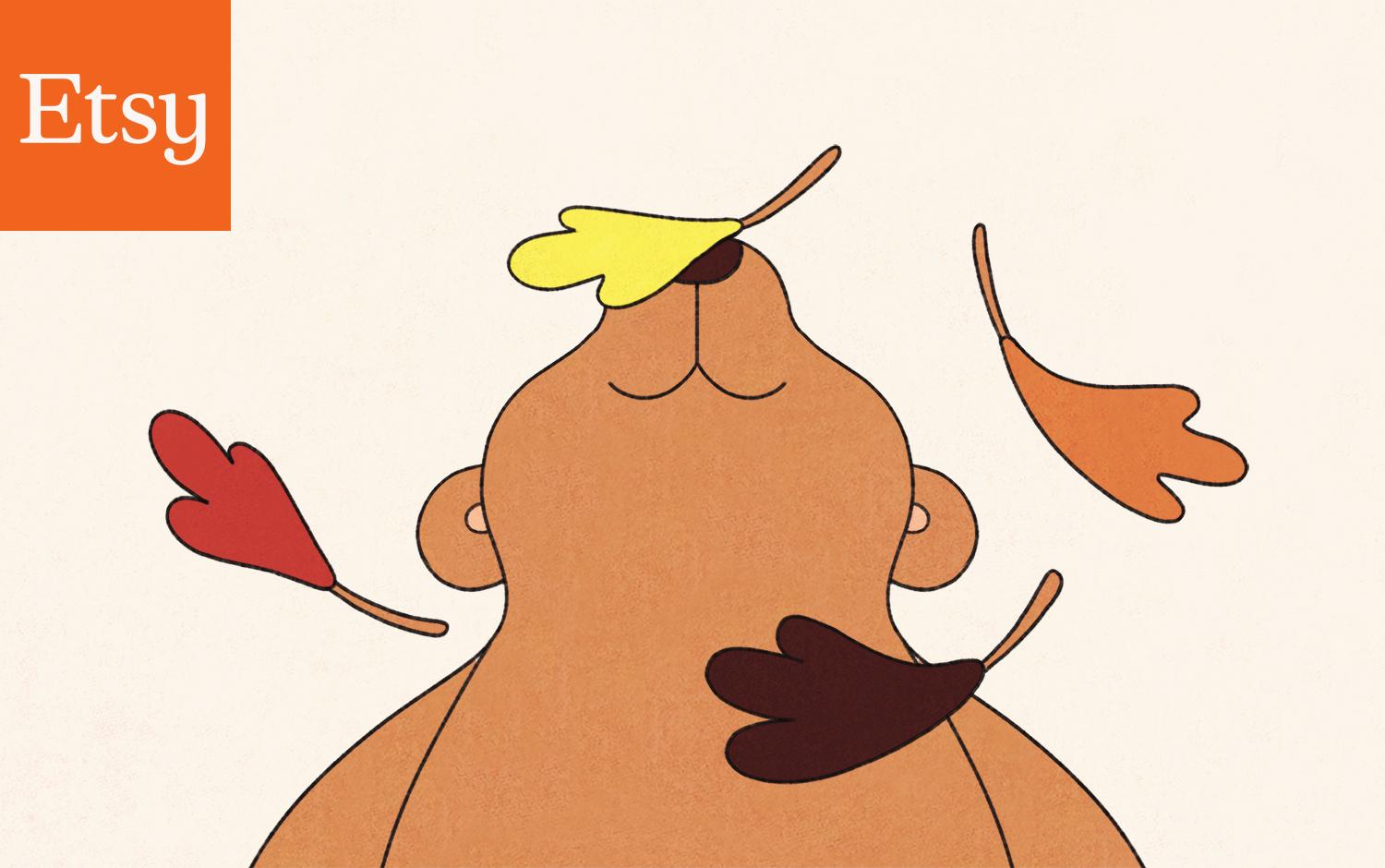 Bear with colourful autumn leaves