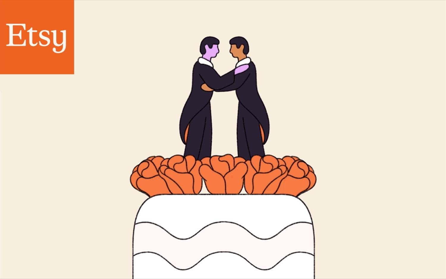 Two grooms on wedding cake - moving image