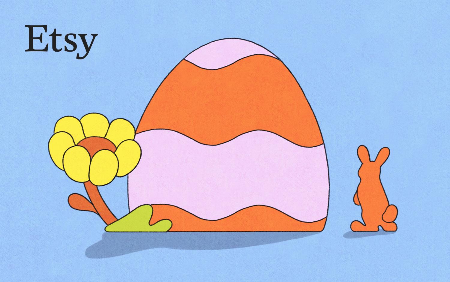 Easter egg, bunny and flower