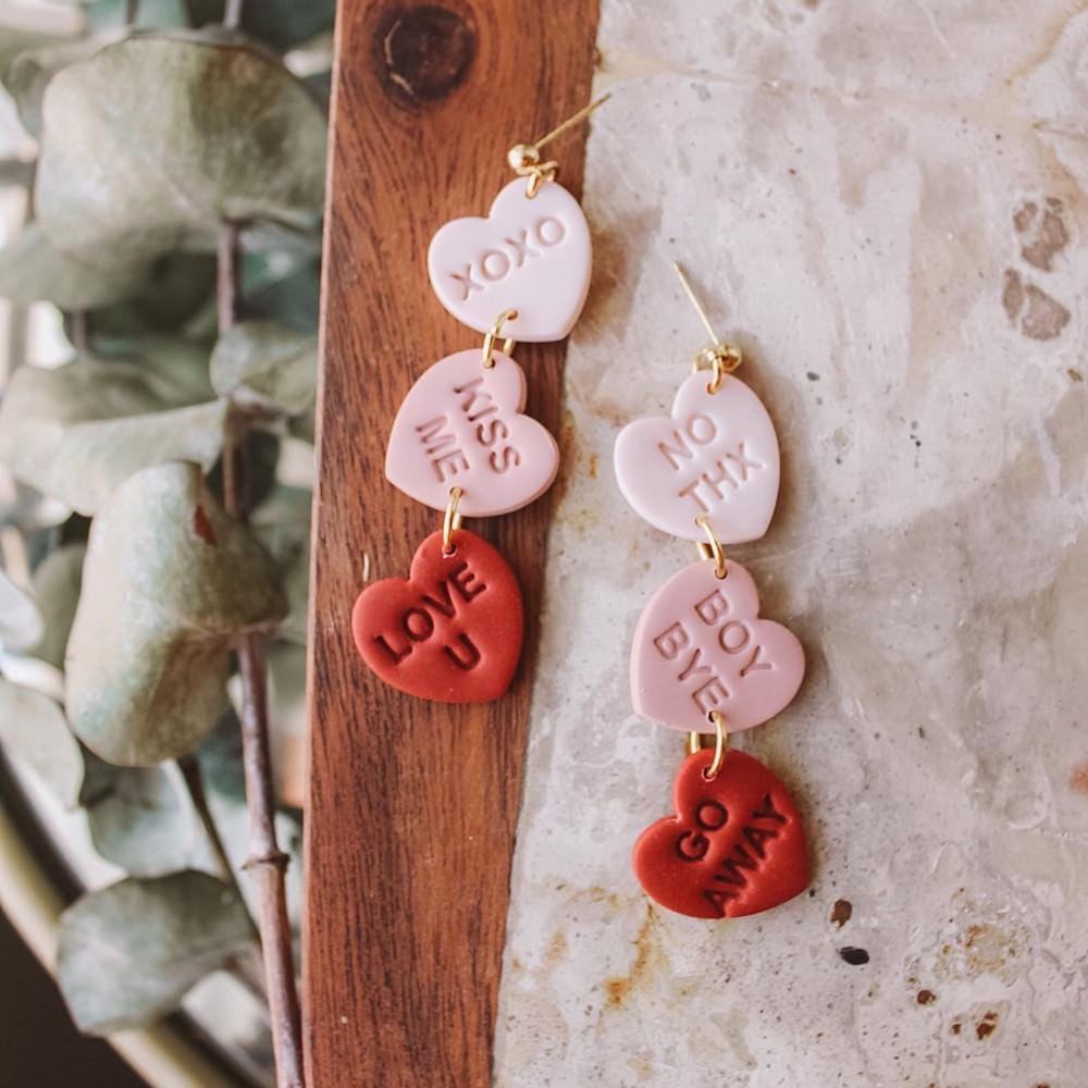 Pink and Red Conversation Heart dangle earrings