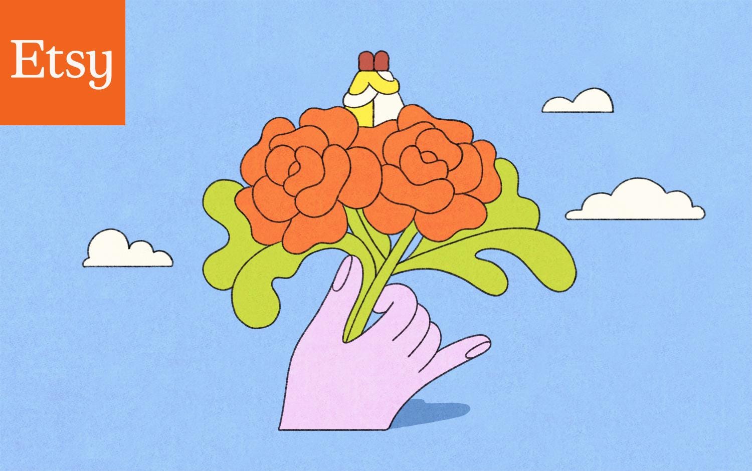 Two people embracing on top of a bouquet of colorful flowers