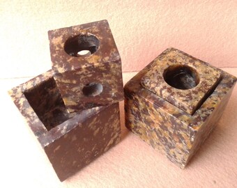 1980s, 2 marble candle Holders
