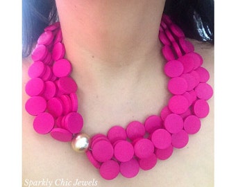 Fuschia Chunky Necklace, Chunky Necklace, Statement Necklace, Gifts for her, Wood Necklace, Hot Pink Necklace, Pink Necklace, Jewelry