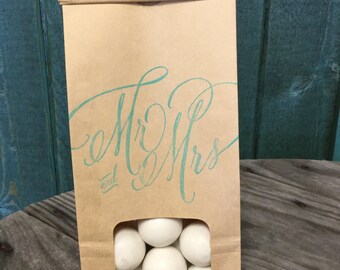 Mr. and Mrs. Half Pound Brown Paper Lined Tin Tie Bags with Window - Food Safe - 3.375 X 2.5 X 7.75 Inches
