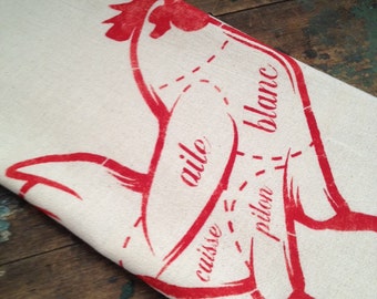French Butcher Print Rooster Dish Towels