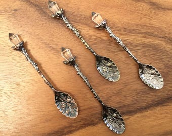 Witches Tea Spoons~Tea time, Altar tools, Witchcraft tools, witchcraft oil, witch oil, crystal spoon, crystal tea strainer, witch tea occult