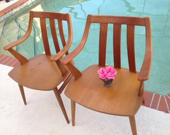 DANISH TEAK CHAIRS / Pair of Alfr. Sand Mobelfabrikk Chairs / Mid Century Modern Mobelfabrikk Flekkefjord Chairs at Retro Daisy Girl
