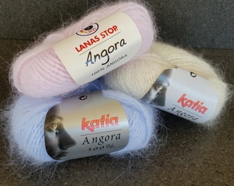 Off-White Blue Pink and Black Angora Yarn by Katia Angora Wool Baby Angora Yarn