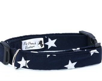 Navy Blue Star Deluxe Dog Collar LARGE