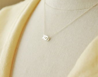 Silver XO Necklace- Hugs and Kisses Necklace/ Silver Necklace/ Dainty Necklace/ Layering Necklace/ Tiny Charm Necklace/ Minimal Necklace