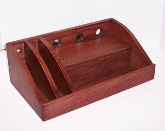 Charging Station / Docking Station with slots for iPad, Kindle, Nook, iPhone, cell phone Handcrafted in Oak with attached power strip