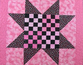 Pink and Black Star Quilt