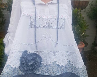 Lagenlook Boho Clothing Vintage Clothing Hippy clothing Linen clothing Upcycled Shirts Upcycled Clothing