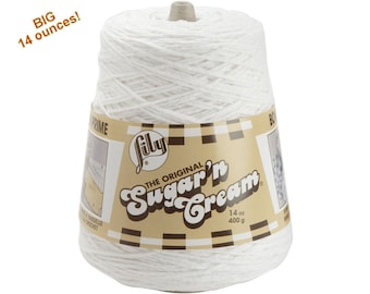 WHITE 14oz Sugar N Cream Cotton Cone yarn cotton yarn, White cotton yarn, White dish cloth yarn, Lily Sugar N Cream, 14oz cotton yarn >