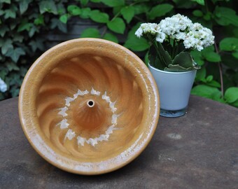 Small Antique French Terracotta Mold / Kouglof Mould Alsatian Cake Pan / Antique Glazed Terracotta / Vintage Kitchenware / Farmhouse Decor