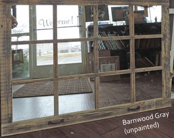 Farmhouse Large Window Pane Mirror -- 46" X 36" Painted Barn wood Homesteader Style