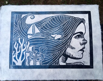 Sea Maiden Linocut Print
