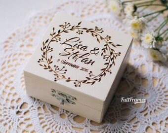 Caja del anillo de boda para ceremonia / caja del anillo de boda en Color blanco vestido de boda ceremonia grabada caja / personalizada caja de anillo de boda