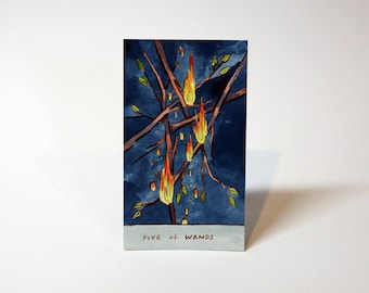 Five of Wands - Original Watercolor Painting - Tarot Card