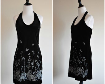1990's Black Velvet Halter Mini Dress | Women's Medium
