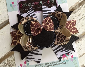 Miss Mouse Bow - Animal Kingdom Miss Mouse Bow - leopard, giraffe, zebra, Darling Little Bow Shop